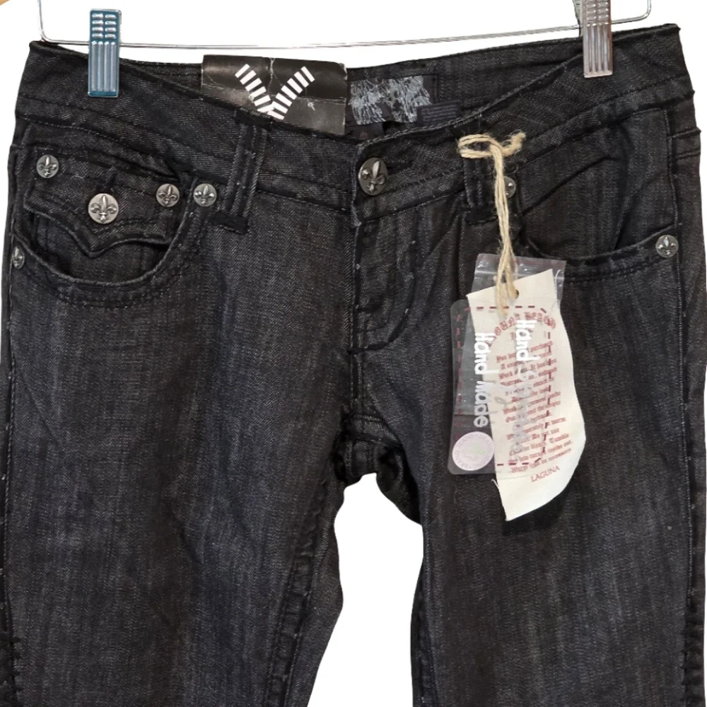 Laguna Beach‎ Vault Black Straight Leg Jeans Fleur De Lis Embellished Y2K NWT